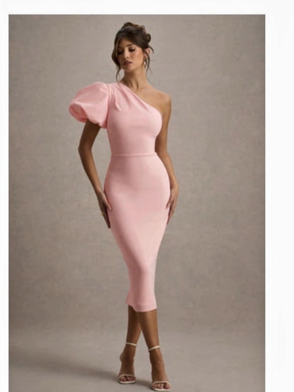 Pink One-Shoulder Midi Dress